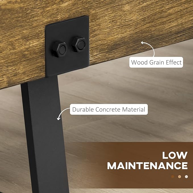 HOMCOM Garden Bench with Metal Legs, Rustic Wood Effect Concrete Entryway Bench, End of Bed Bench, Indoor Outdoor Use for Patio, Park, Porch and Lawn, Natural and Black HOMCOM