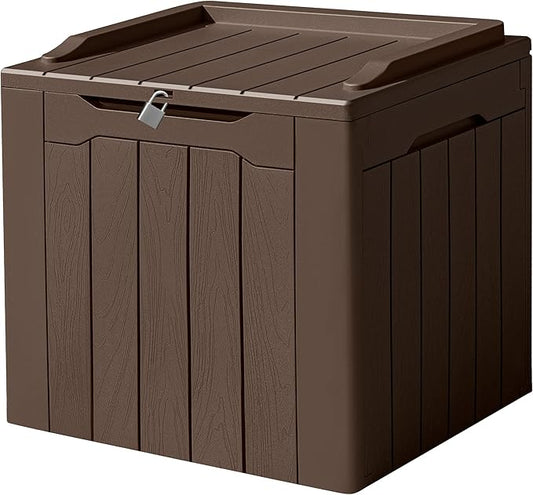 Devoko 31 Gallon Waterproof Outdoor Storage Box Resin Deck Box Lockable and UV Resistant for Patio Furniture,Garden Tools (Brown) DEVOKO
