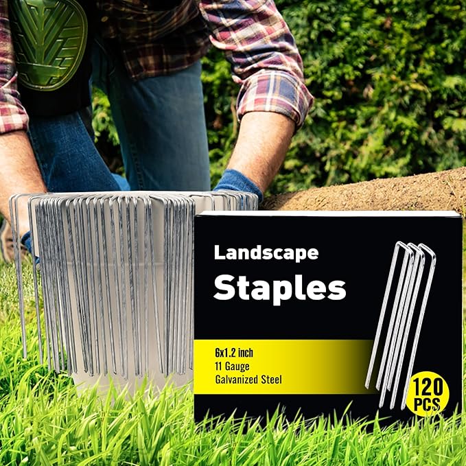 HongWay 120 Pack 6 Inch Landscape Staples 11 Gauge Garden Staples, Galvanized Ground Stakes SOD Pins, Lawn Yard Stakes for Gardening Plant Support Tent Fence Landscaping Fabric Outdoor Decorations HongWay