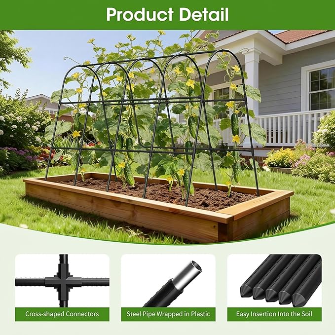 Cucumber Trellis for Raised Bed,U-Shape Garden Trellis for Climbing Plants Outdoor, Metal Arch Vegetables Trellis, Plant Support for Vine (Black, 63" Lx21.6 Wx47.2 H-Large) MQHUAYU