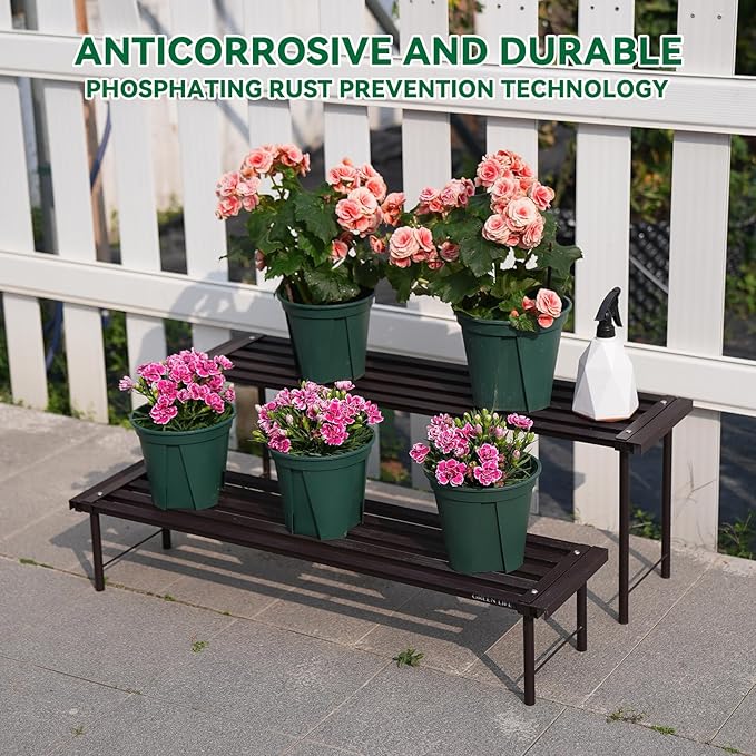 Metal Plant Stand, Rust-proof Aluminum Flower Pot Stand, Heavy Duty Planter Display Shelving for Patio Balcony Garden Living Room Decorative (Ebony, 23.6 Inch) Rootora