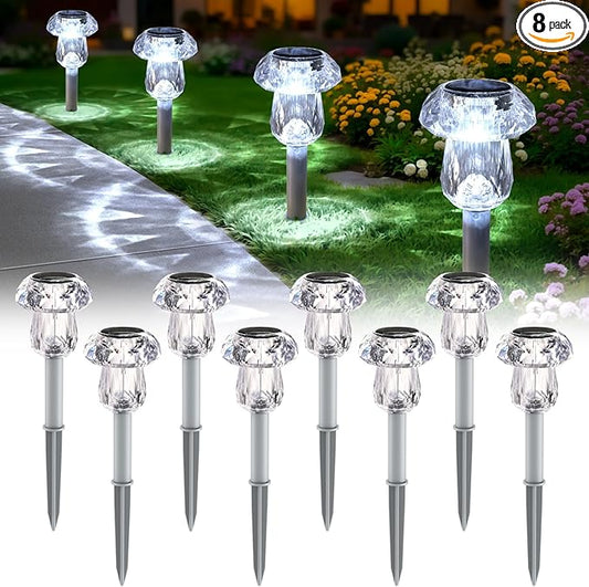 Mancra Solar Pathway Lights Outdoor, 8 Pack Mushroom Solar Lights Outdoor Waterproof Dusk to Dawn Solar Garden Lights for Yard Walkway Garden Decor, Cool White Mancra