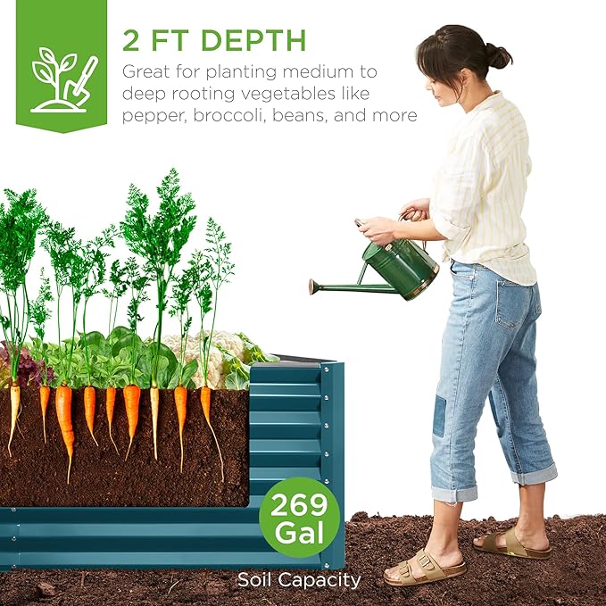 Best Choice Products 6x3x2ft Outdoor Metal Raised Garden Bed, Deep Root Box Planter for Vegetables, Flowers, Herbs, 269 Gallon Capacity, 100% Non Toxic Materials - Peacock Blue BestChoiceProducts
