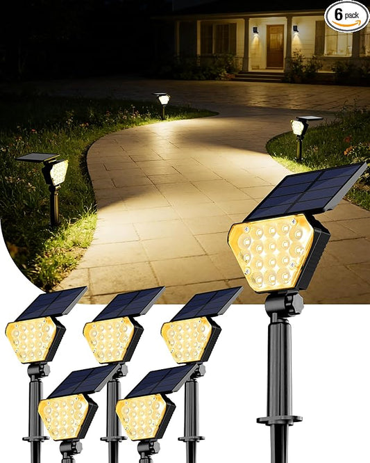 T-SUN Solar Lights Outdoor Waterproof IP65, 6Pack LED Solar Spot Lights Color Changing IP65 Waterproof Smart Auto On/Off for Outside Landscape Garden Yard Lawn Pathway Patio Driveway T-SUN
