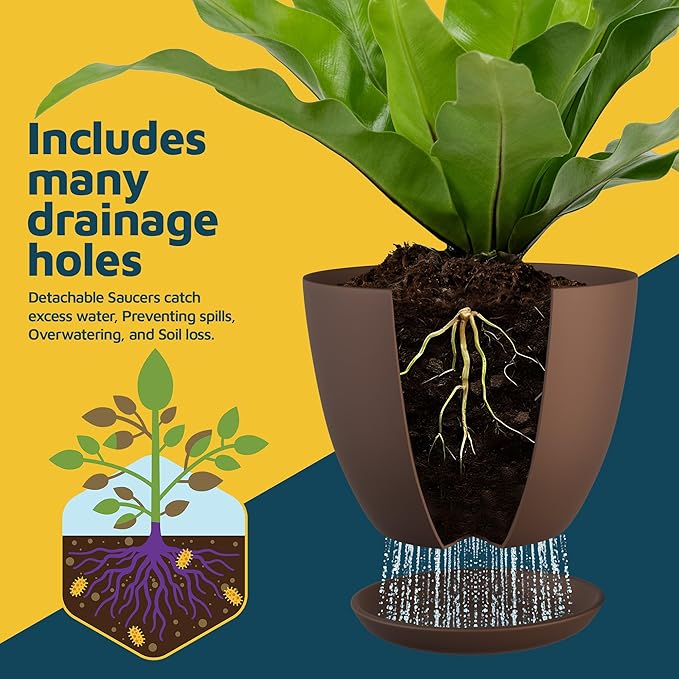 Planter Pots with Drainage Holes - Lightweight, Durable & Space-Saving Pots for Indoor and Outdoor - Versatile Functionality, Simple Modern Design, Set of 20 Plastic Planter Pots - Brown LIFEMASTER
