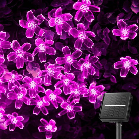 Brightown 60 LED Solar String Lights Flower Outdoor Waterproof Fairy Lights for Garden Yard Fence Patio Christmas Tree Wedding Party Decor, Pink Brightown