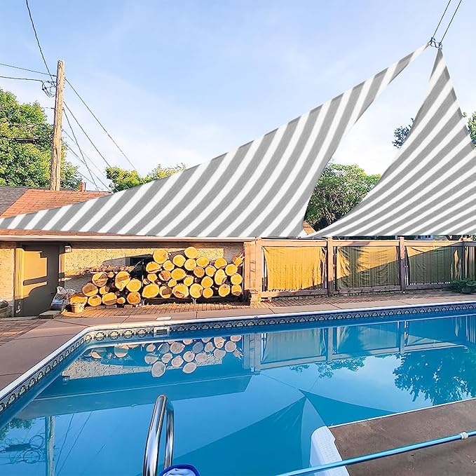 E&K Sunrise 13' x 13' x 13' Sun Shade Sail Triangle Canopy Shade Cover UV Block for Patio Backyard Garden Outdoor (Gray White Strip) EKSUNRISEINC