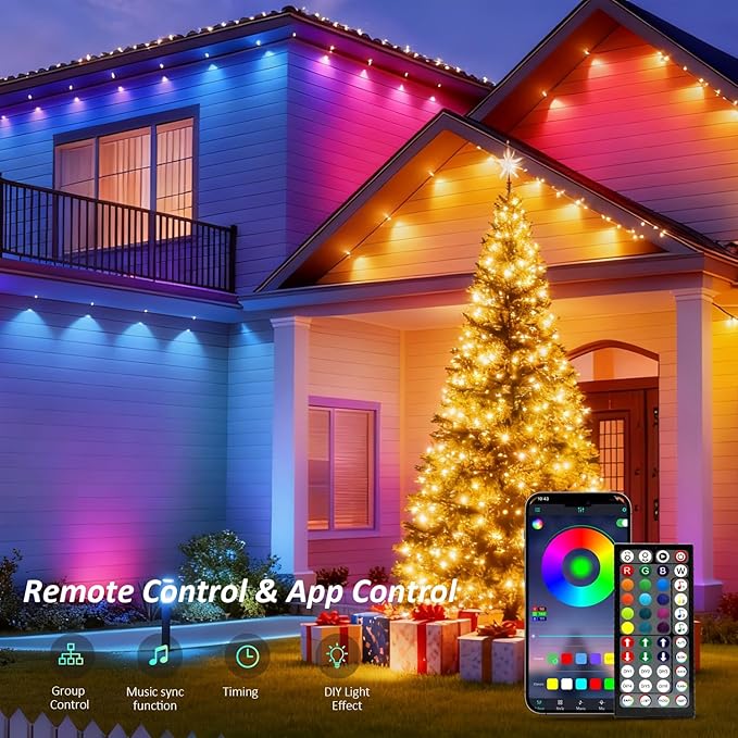 RGB Permanent Outdoor Lights, 50FT LED Eaves Lights with Smart App Remote Control, IP67 Waterproof, Music Sync, Timing Function for Christmas, Party, All Holiday Decorations Rootora