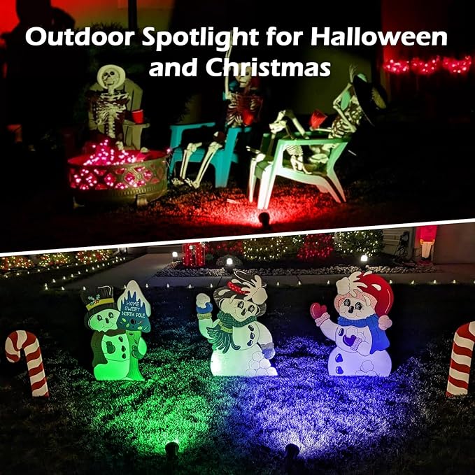 Spotlight Outdoor – 120V Plug-in, 2700K Warm White LED Landscape Spot Lights with RGB 3 Lenses for Yard, Garden, Lawn&Tree Decor, IP67 Waterproof, Perfect for Holidays&Everyday (1 Pack, Green) Holeva