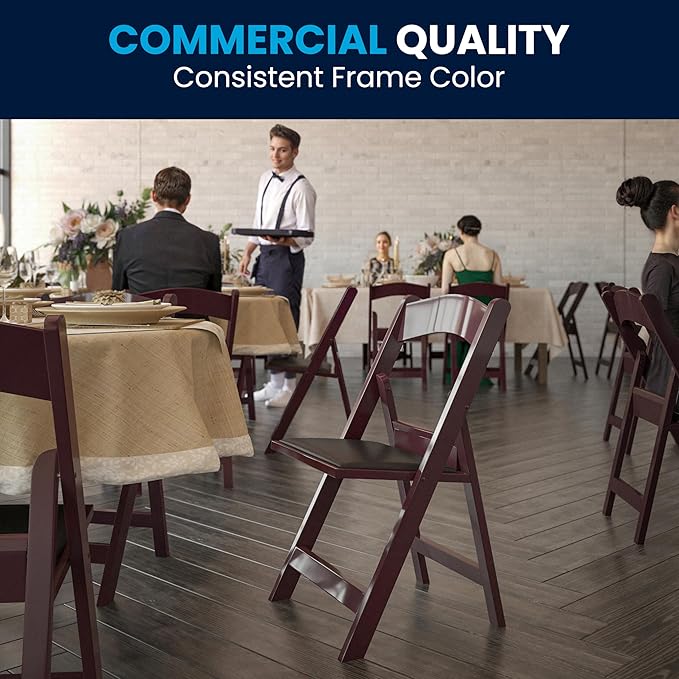 Flash Furniture Hercules Series Folding Chairs for Weddings and Formal Events, Stackable Commercial Event Seats with 1,000-lb. Static Weight Capacity, Set of 4, Red Mahogany FlashFurniture