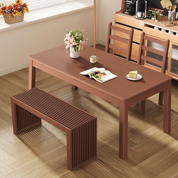 Bamboo Dining Bench, 35 inch Farmhouse Decor Indoor Kitchen Table Bench, Entryway Shoe Rack Bench, Outdoor Bench, Solid Bamboo Benches for Living Room, Hallway, Bedroom, Bathroom (Walnut, Long) HEALTHYYOU