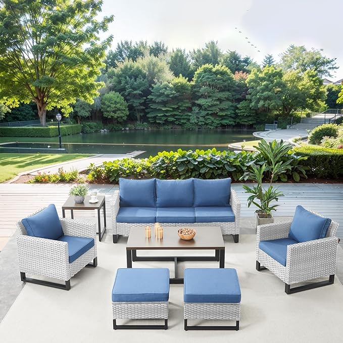 Belord 7 Piece Outdoor Furniture Patio Wicker Sofa Set, Oversize Outdoor Dining Chairs with Rattan Ottomans, Conversation Sets Patio Furniture Come with Removable Washable Belord