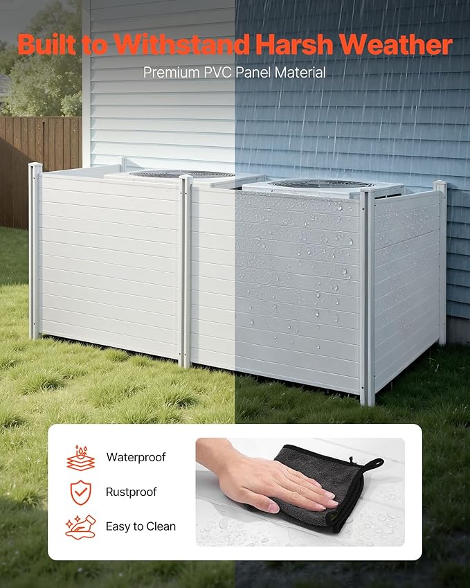 VEVOR Outdoor Privacy Screens, 50" W x 50" H Air Conditioner Fence, Pool Equipment Enclosure, Horizontal Vinyl Privacy Fence, Perfect to Enclose Trash Can and A/C Units (4-Panel) VEVOR
