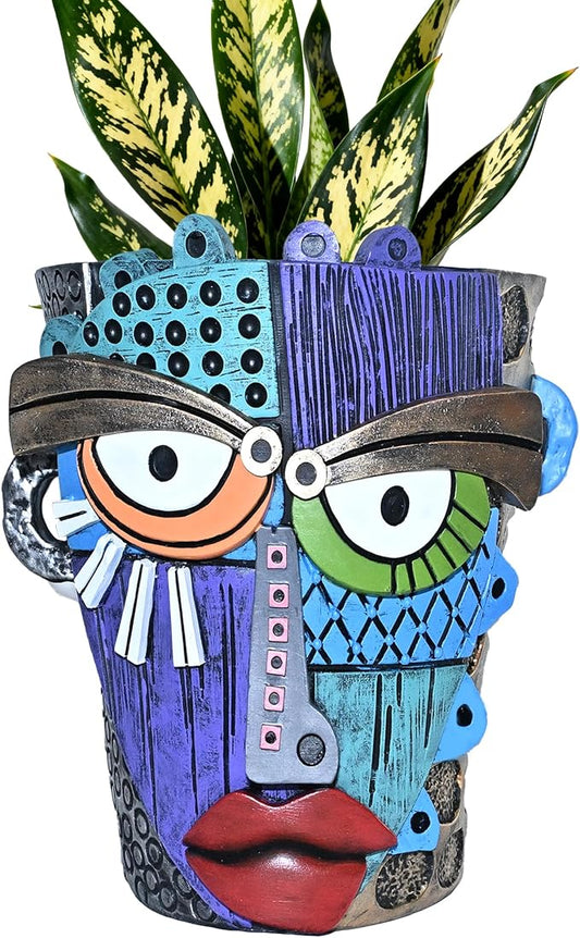 Abstract Face Planter Pots for Plants,Hand-Painted Colorful Flower Pots with Drainage,Indoor Outdoor Garden Decor Gift(Eclectic,Large) Midogaigai