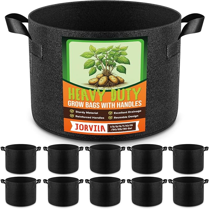 10 Pack 7 Gallon Grow Bags, Thickened Nonwoven Fabric Planter Pots with Handles, Heavy Duty 300G Garden Pots for Tomato, Potato and Vegetable Rootora