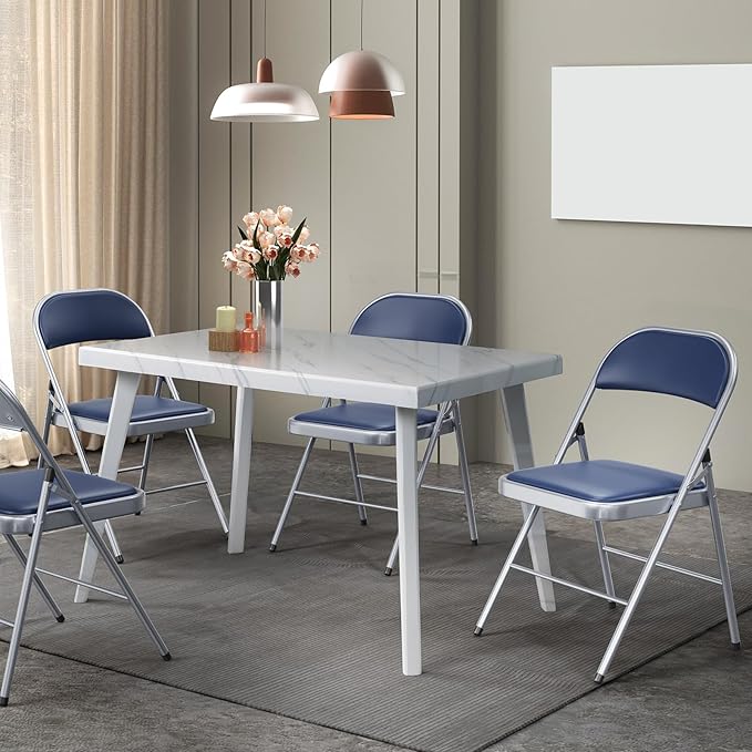 VINGLI 10 Pack Folding Chairs with Padded Seats, Metal Frame with Pu Leather Seat & Back, Capacity 350 lbs, Blue VINGLI