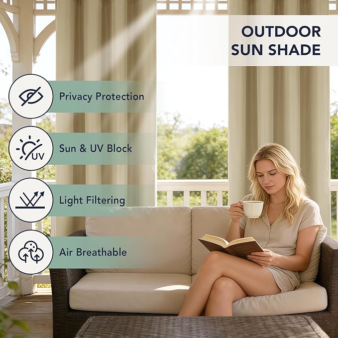 Outdoor Curtains for Patio Waterproof - 6 Panels Privacy Weatherproof Outside Curtains with Grommets for Pergola, Gazebo, Porch, Cabana, Balcony, 54 x 84 Inch, Cream RichSets