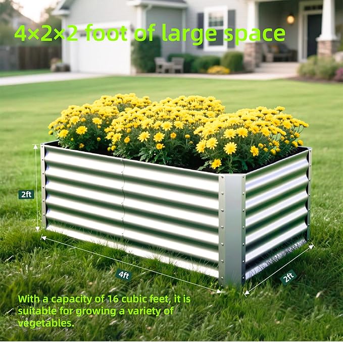 4X2X2ft (2 Pack) Galvanized Raised Garden Bed,Outdoor Planter Box Metal Patio Kit Planting Bed for Vegetables Flowers Herb Anmiro