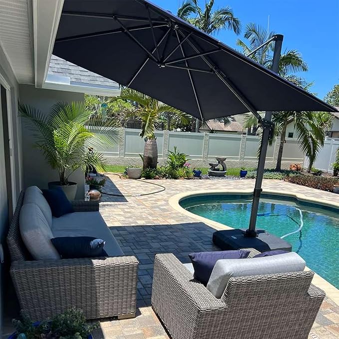 PURPLE LEAF 8 Feet Patio Umbrella Outdoor Cantilever Square Umbrella Aluminum Offset Umbrella with 360-degree Rotation for Garden Deck Pool Patio, Grey PURPLELEAF