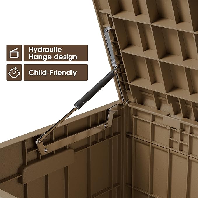 Greesum 82 Gallon Resin Deck Box All Weather Large Outdoor Storage for Patio Furniture, Toys, Garden Tools, Lockable, Brown BuynowfromGreesum