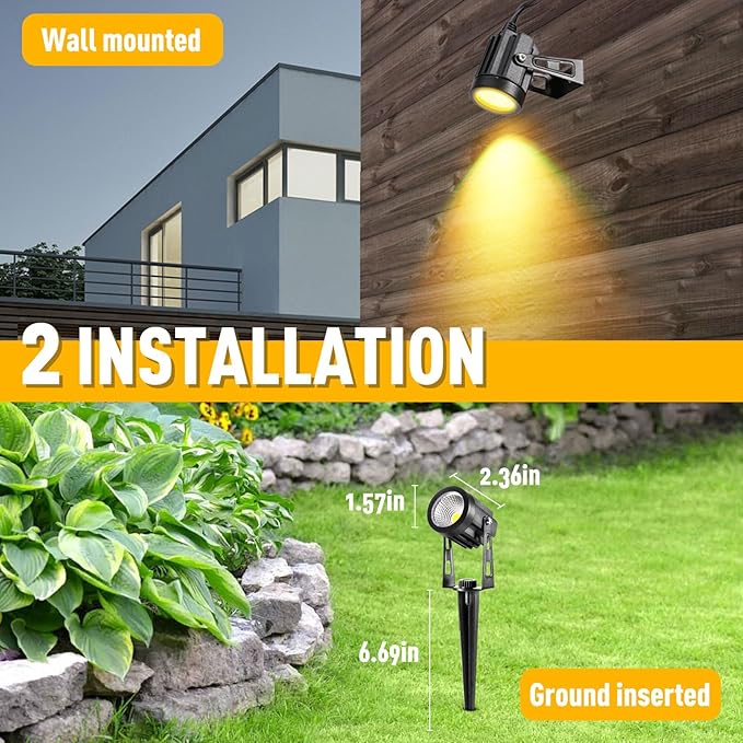ECOWHO Low Voltage Landscape Lighting, 12V Outdoor Landscape Lights LED Spot Lights Plug-in IP65 Waterproof Garden Lights for House Yard Path (Extendable to 8 or 10 Lights, 6 Pack, 69ft, Warm White) ECOWHO