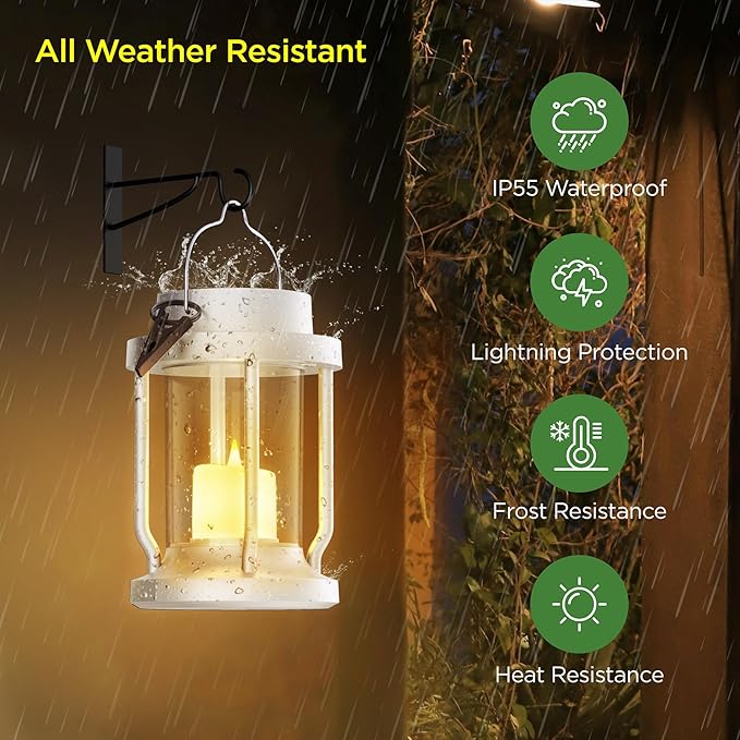 Solar Lantern Outdoor & Indoor Use – Hanging Solar Lights with Realistic Flickering Flameless Candle, Weatherproof for Gardens, Patios, Trees, and Lawns (White, 2 Pack) Rootora