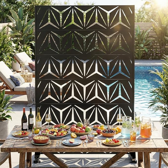 VINGLI Privacy Fence Panels, 72H’’ x 47W’’ Metal Privacy Screen Freestanding, Decorative Privacy Panels for Patio Garden Pool, Outdoor & Indoor (Y-Shaped) VINGLI