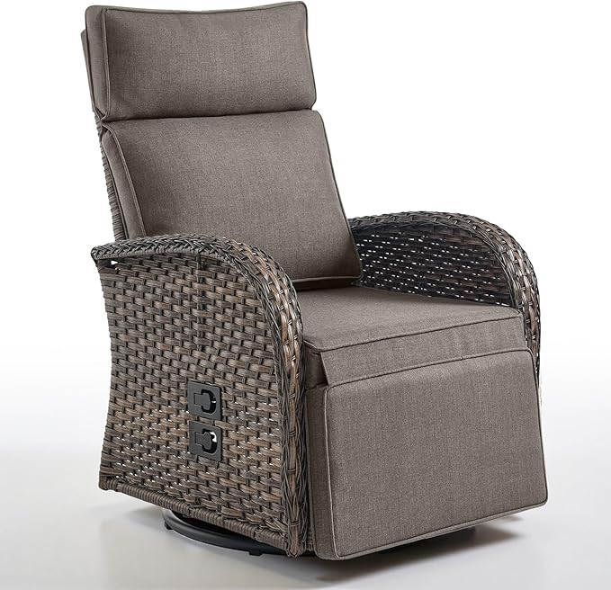 Belord Dual-Adjust Outdoor Swivel Recliner Chair – Wicker Reclining Patio Chair with Adjustable Backrest and Footrest, All-Weather Wicker Chaise Lounge Chair Outdoor for Pool Deck (2.0) Belord