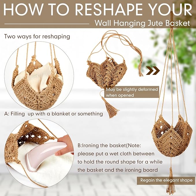 Shappy 1 Pack Jute Crochet Long Plant Hanger for 3 Inch to 12 Inch Pots, Macrame Plant Holder Rope with S Shaped Hooks for Halloween Home Decor (Brown) Shappy