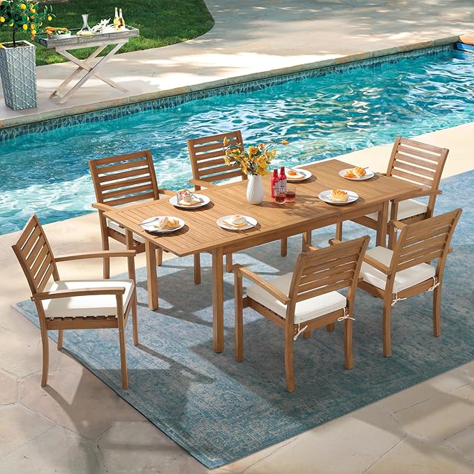 OC Orange-Casual Stackable Patio Dining Chairs Set of 2, Outdoor Acacia Wooden Chairs w/Armrest & Removeable Fabric Cushion, for Porch, Backyard, Garden, Indoor, Beige OCOrange-Casual