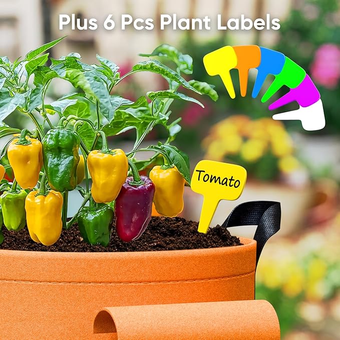 5 Gallon Potato Grow Bags - 6 Pack 350g Heavy Duty Thick Aeration Nonwoven Fabric Pots with Handles, Potatoes Grow Bags 5 Gal with Flap, Garden Bags for Growing Potatoes Plant Vegetables Flower RVZHI