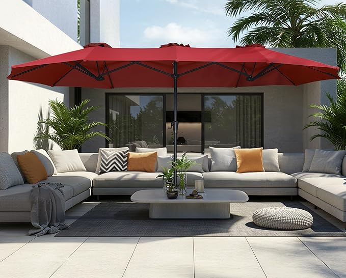 SUPERJARE 13FT Outdoor Umbrella for Patio, Double sided Pool Umbrellas with Fade Resistant Canopy, Large Table Umbrella for Deck, Market, Backyard - Burgundy SUPERJARE
