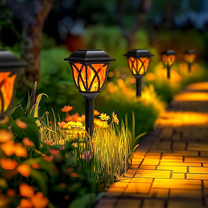 GIGALUMI Solar Lights Outdoor Waterproof, 6 Pack Flickering Flame LED Lights, Garden Decor for Yard, Patio, Landscape, Planter, Walkway GIGALUMI