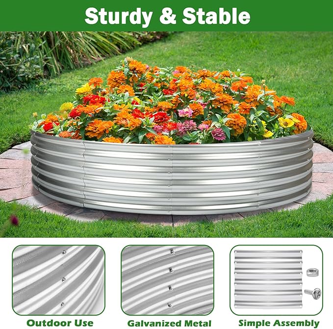OUSHENG 4x4x1ft Round Galvanized Raised Garden Beds Outdoor, Steel Fire Pit Ring Flower Planter Large Metal Above Ground Boxes Kit for Gardening Vegetables Outside OUSHENG