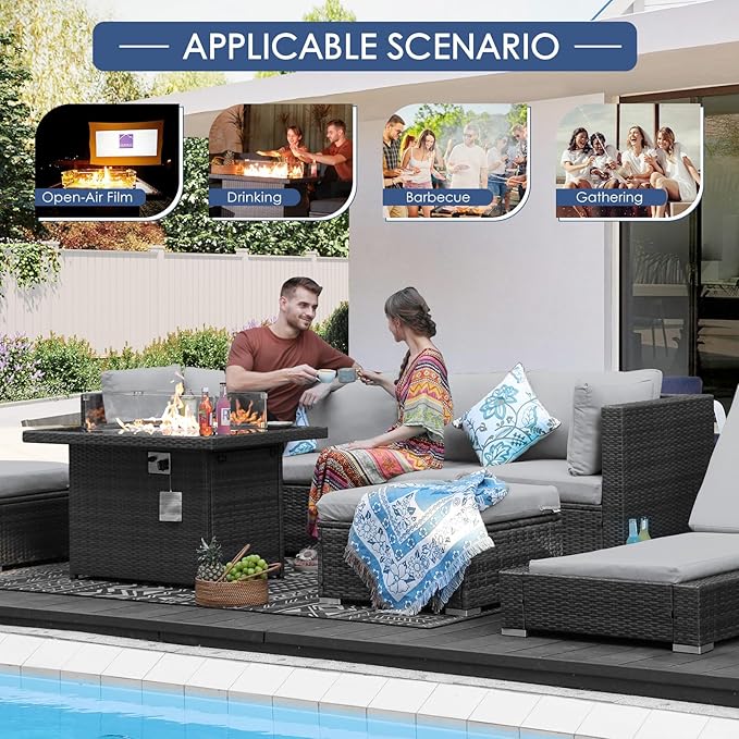 NICESOUL 7 Pieces Comfy 29.3'' High Back Outdoor Furniture Sofa Set, Extra Large Size Grey PE Wicker Patio Modular Sectional with Side Tables, All-Weather Rattan Conversations for Backyard Deck,Gray NICESOUL