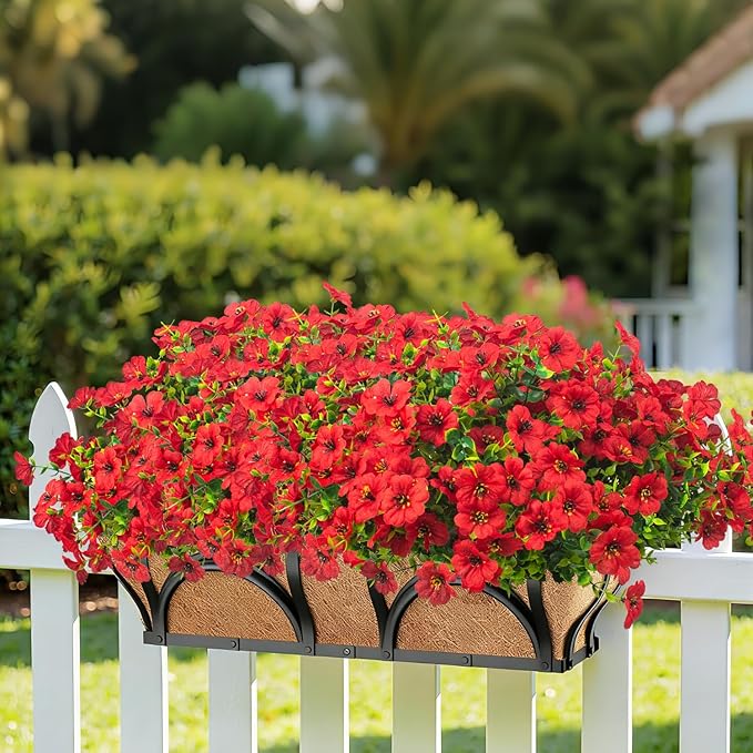 20 Bundles Artificial Flowers for Outdoors, UV Resistant Fake Plants Flowers Greenery Shrubs Plants for Decoration Outside Plants Hanging Planter Home Garden Decor (Red) Grunyia