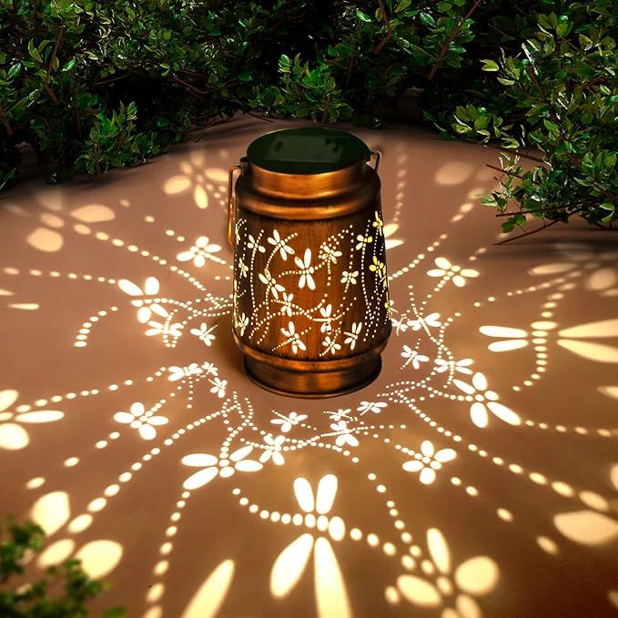 Dragonfly Birthday Gifts for Women Mom Grandma Solar Lanterns Outdoor Waterproof Garden Decor Metal Hanging LED Decorative Light for Patio Yard Lawn Backyard Front Porch Gardening Gifts DIBIEECN