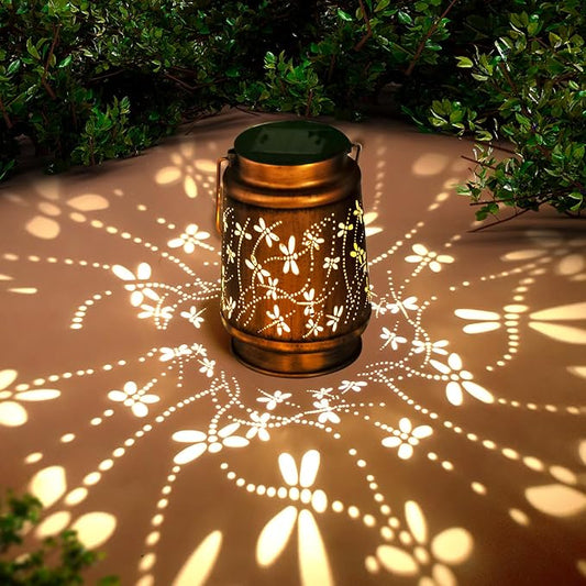 Dragonfly Birthday Gifts for Women Mom Grandma Solar Lanterns Outdoor Waterproof Garden Decor Metal Hanging LED Decorative Light for Patio Yard Lawn Backyard Front Porch Gardening Gifts DIBIEECN