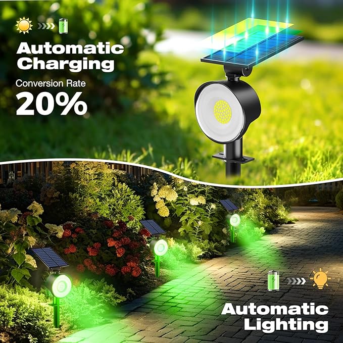 nipify 2 Pack Solar Spot Lights Outdoor Waterproof, Solar Spotlight Light for Outside Yard Landscape Lighting Pathway Lights Wall Auto On/Off, Green Nipify