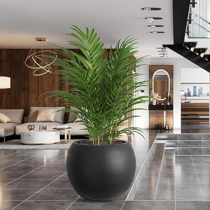 17 H x 21" Dia (15" Pot Opening) Round Fiberstone Planter with Drainage Hole, Black, Indoor/Outdoor Large Plant Pot for Home Patio Garden, Planter for Christmas Tree, Ideal for Large Plants Panlaolao