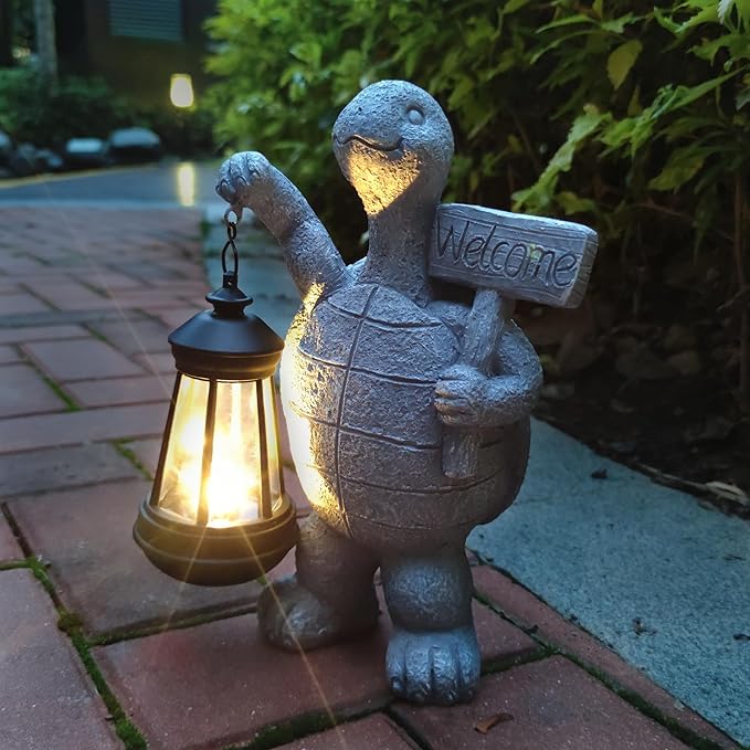 Sea Turtle Solar Garden Statues,Resin Sea Turtle Figurine Decorations with Solar Lights Lantern, Outdoor Figurines Lawn Garden Statue Decor Art for Lawn,Yard, Balcony Ornament. Qobumy