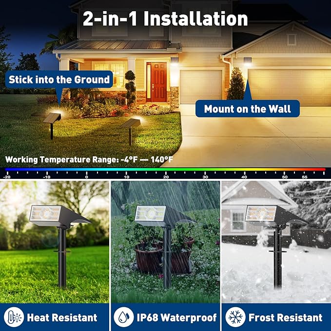 Solar Spot Lights Outdoor,10 Pack/56 LED Outdoor Lights for Yard Waterproof IP68, 4 Lighting Modes Solar Landscape Spotlights, Auto On/Off Solar Powered Flood Lights Garden Pathway,Warm White Katipeal
