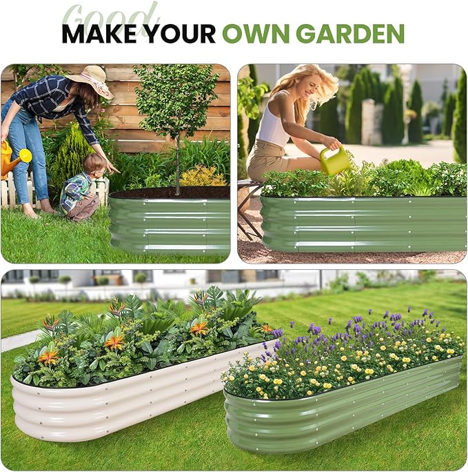 G GOOD GAIN Raised Garden Beds - 8x2x1ft Galvanized Planter Boxes Kit with Protective Tape & Gloves & Tools | Oval Metal Outdoor Raised Bed for Gardening Vegetables, Fruits, Flowers, Herbs, Oliver GGOODGAIN