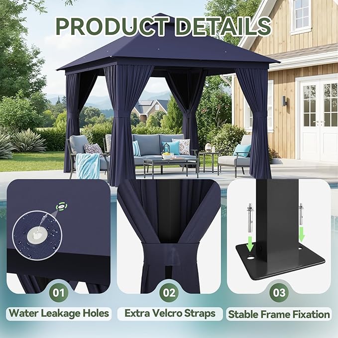 Aoxun Outdoor Gazebo for Patio 10x10 Metal Frame Canopy with Double Roofs Heavy Duty Party Tent and Shelter with Mosquito Netting and Privacy Screen for Backyard, Lawn, Garden, Deck (Navy Blue) Aoxun