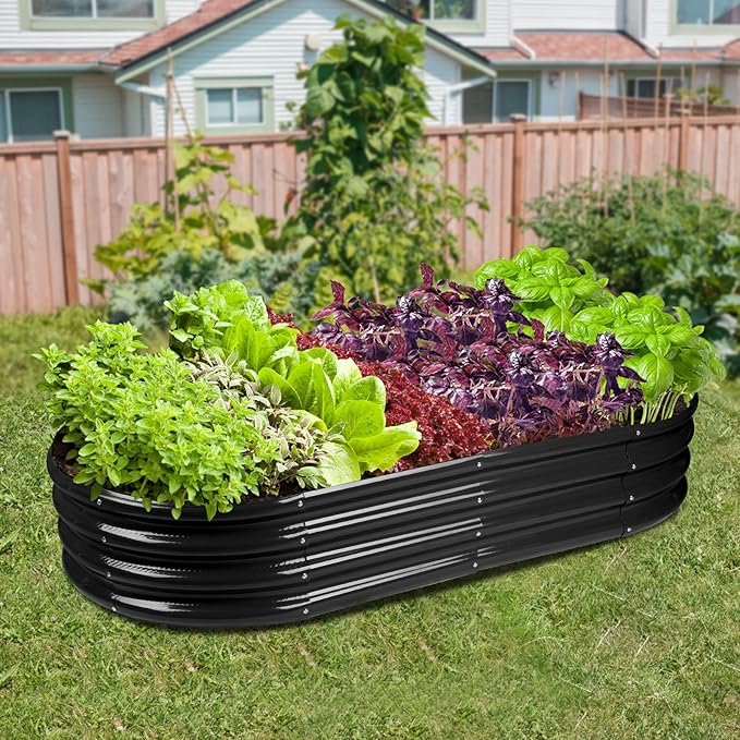Raised Garden Bed Galvanized Planter Box Outdoor, Rot-Resistant Metal Garden Bed Planter for Vegetables Flower Herb (6.5ft, Black) RaisedGardenBed