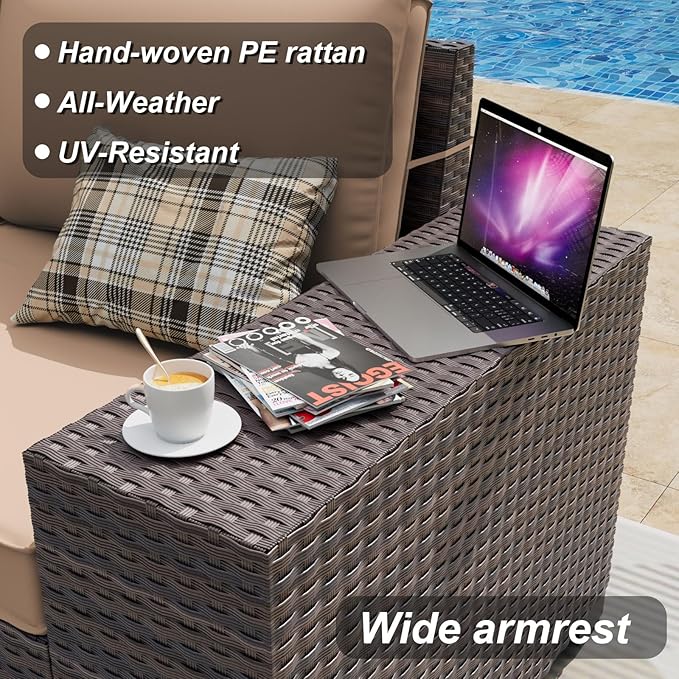 ALAULM 6 Pieces Patio Furniture Set, Oversized Seat/Armrest and High Back Wicker Sectional Furniture Set with Thick Cushion for Backyard, Garden, Sand ALAULM