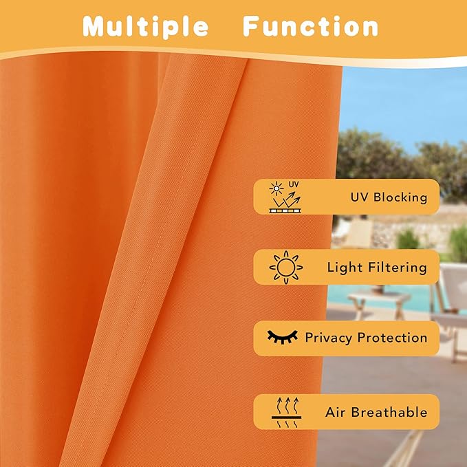 HolidayIdeas Outdoor Curtains for Patio Waterproof, 4 Panels - 54 x 95 Inch - Privacy Protection & Light Filtering Curtains Grommet Outside Curtains for Porch, Gazebo, Pergola (Mecca Orange) HolidayIdeas