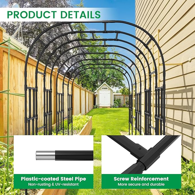 DoCred Garden Arch Trellis for Climbing Plants, 87 Inch Large Garden Trellises Outdoor Metal Plants Support Archway Arbor Tunnel for Vegetables Plant Cucumber Trellis Decoration, Black DoCred