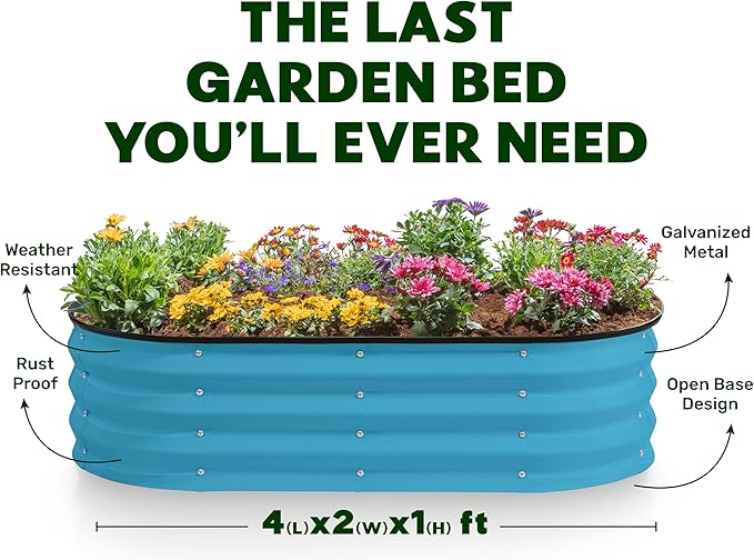 Plant & Plot Galvanized Raised Garden Beds Outdoor // 4×2×1 ft (2-Pack) Planter Raised Beds for Gardening, Vegetables, Flowers (Teal) // Large Metal Garden Box PlantPlot