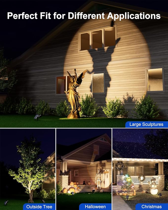 Solar Powered Spot Lights Outdoor Waterproof Super Bright LED Yard Spotlights for Tree, Flag, Lawn, Sculpture, Dusk to Dawn Landscape Uplighting for Outside House Wall Garden Backyard Walkway Driveway FALOVE